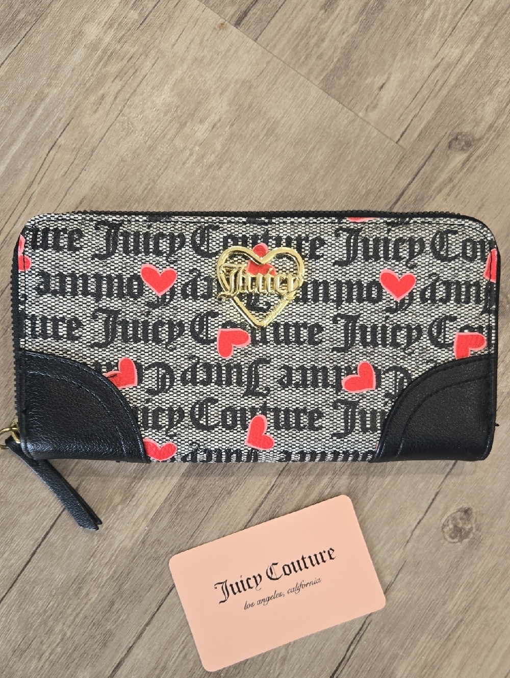 Juicy Couture Black & Red Logo Heart Zip Wallet
